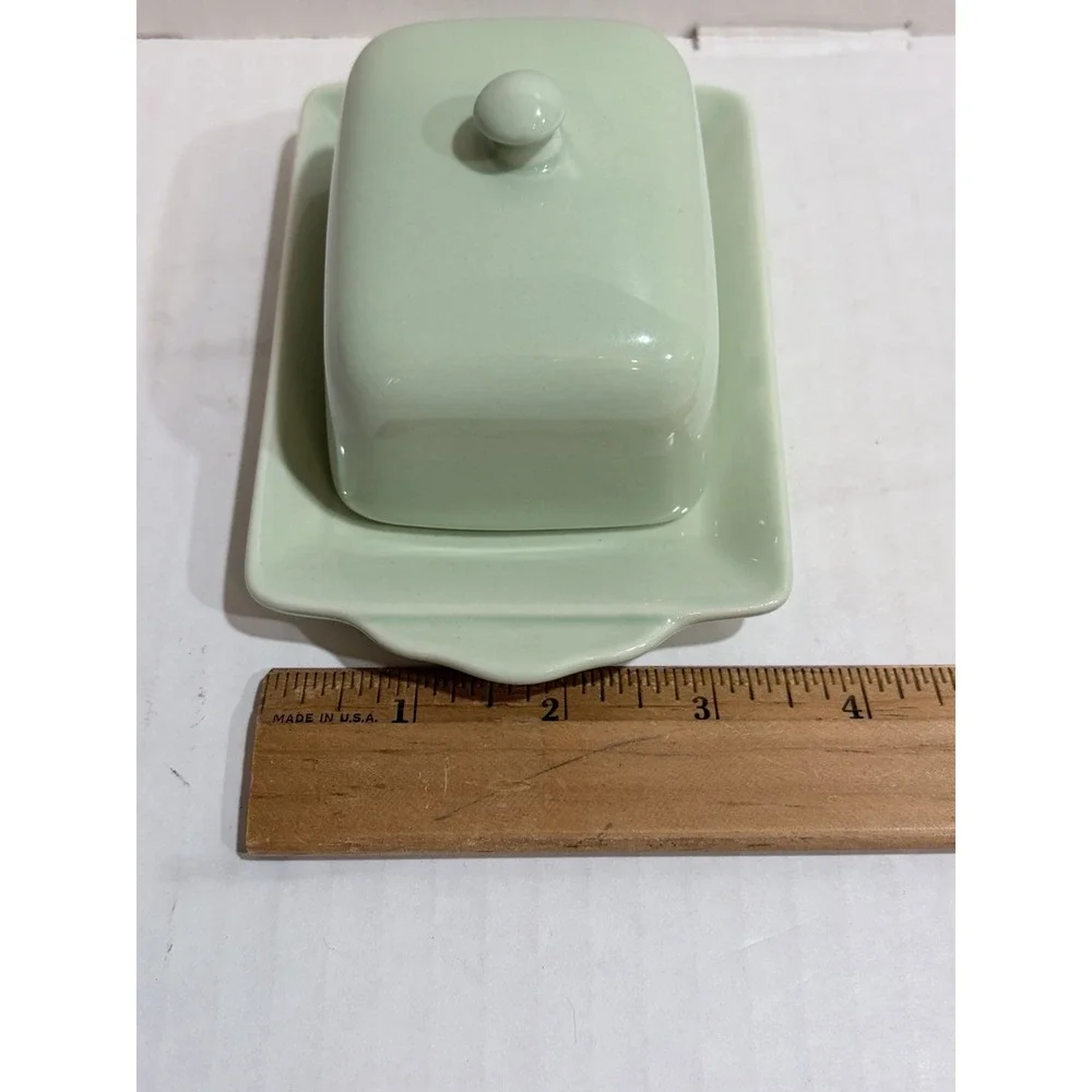 Biscuit Green Mini Ceramic Butter Dish w/ Lid Tray, Dishwasher/Microwave Safe